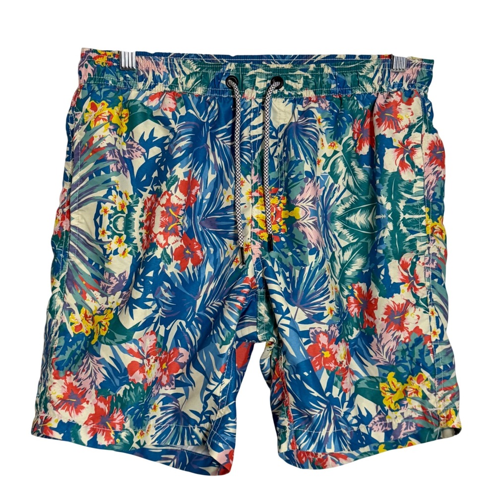 Maamgic Mens‎ Tropical Floral Trunks Multicolor Hibiscus Board Shorts Small